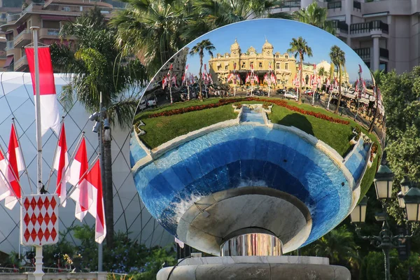 Sky mirror reflecting Monte Carlo Casino in Monaco. Monte Carlo Casino is a gambling and entertainment complex.