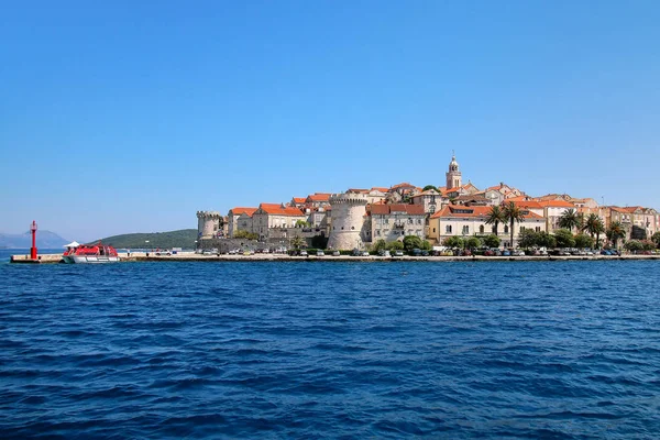 Kilátás Korcula Óvárosra Horvátország Korcula Történelmi Erődített Város Korcula Szigetének — Stock Fotó