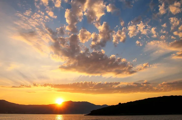 Sunrise Peljesac Peninsula Peljeski Strait Seen Korcula Croatia — Stock Photo, Image