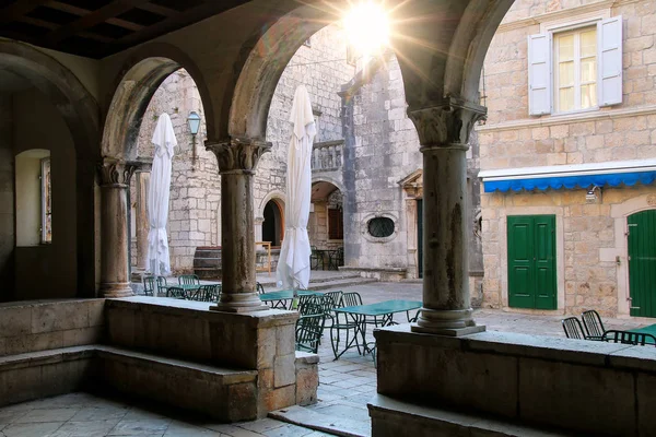 Square Antun Stjepan Radic Seen Revelin Tower Musem Korcula Old — Stock Photo, Image