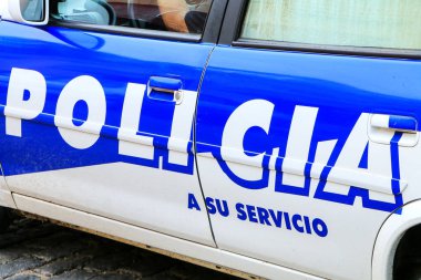 Polis arabası Uruguay'nın Colonia del Sacramento close-up. Uruguay'nın en eski şehirlerinden biridir