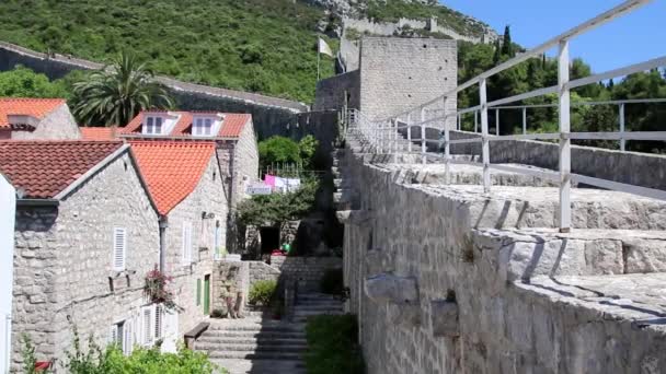 Ston Town Its Defensive Wall Peljesac Peninsula Croatia Ston Major — Stock Video