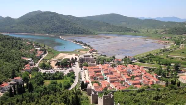 View Ston Town Its Defensive Walls Peljesac Peninsula Horvátország Ston — Stock videók