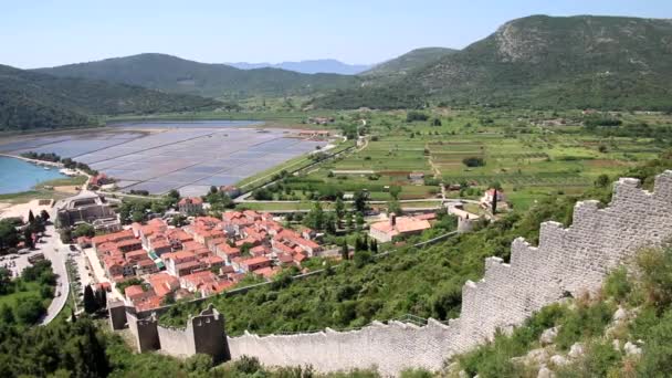 Uitzicht Stad Ston Verdedigingsmuren Schiereiland Peljesac Kroatië Ston Een Belangrijk — Stockvideo