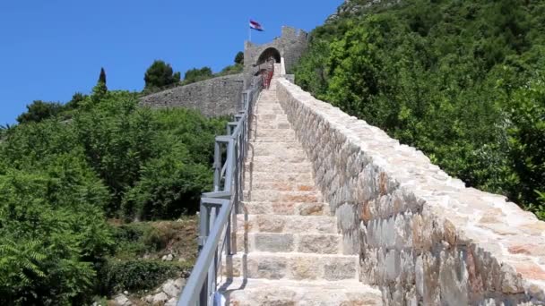 Stadtmauern Von Ston Halbinsel Peljesac Kroatien Ston War Eine Bedeutende — Stockvideo