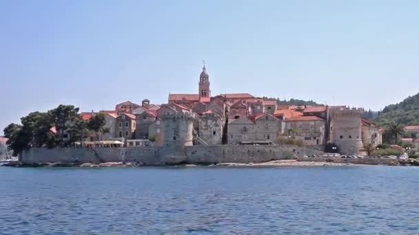 Kilátás Korcula Óvárosra Horvátország Korcula Történelmi Erődített Város Korcula Szigetének — Stock videók