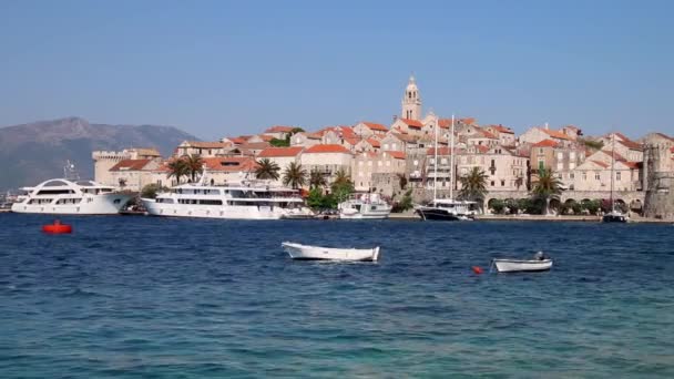 Pohled Staré Město Korčula Chorvatsko Korčula Historické Opevněné Město Chráněném — Stock video