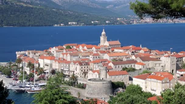 Hırvatistan Eski Korcula Kasabası Manzarası Korcula Korcula Adasının Doğu Kıyısında — Stok video