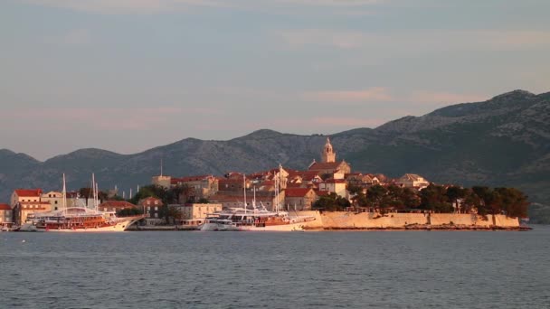 科库拉老城在克罗地亚的晨光中 科库拉是科库拉岛受保护的东海岸的一个历史性的设防城镇 — 图库视频影像