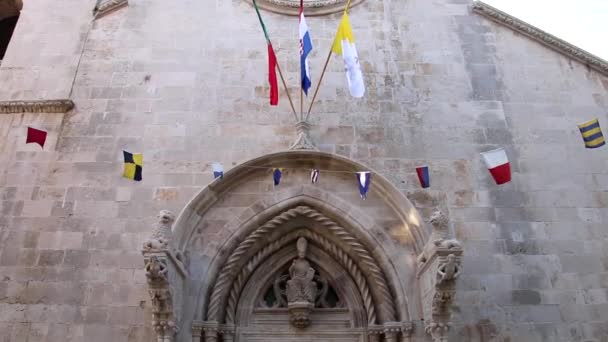 Kathedraal Van Saint Mark Deuropening Korcula Oude Stad Kroatië Korcula — Stockvideo