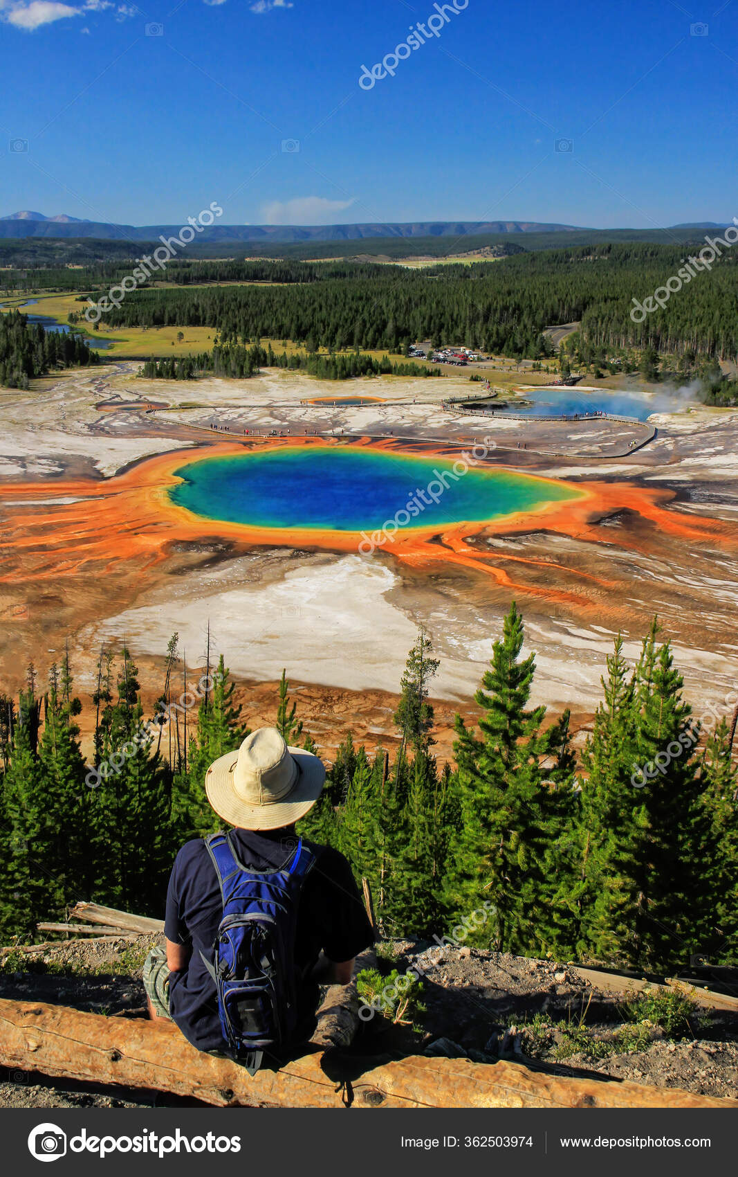 Midway Geyser Basin Grand Prismatic Spring Hike Tourist Enjoying