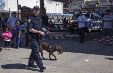 NYPD Counter-terrorism bureau K-9 dog talk during opening day Ya clipart