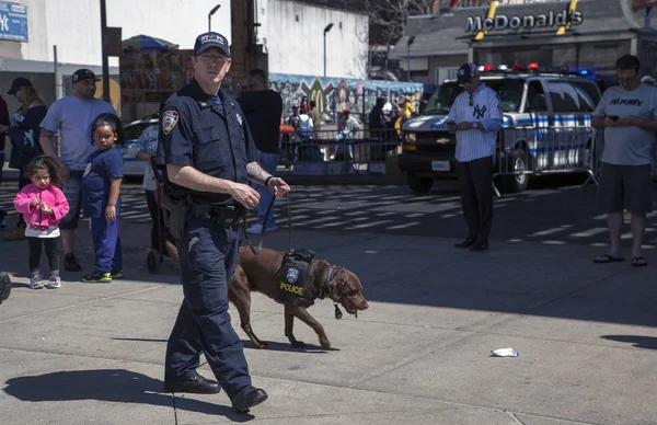 開会日の間にニューヨーク市警対テロ局 K-9 犬話屋 ストック写真