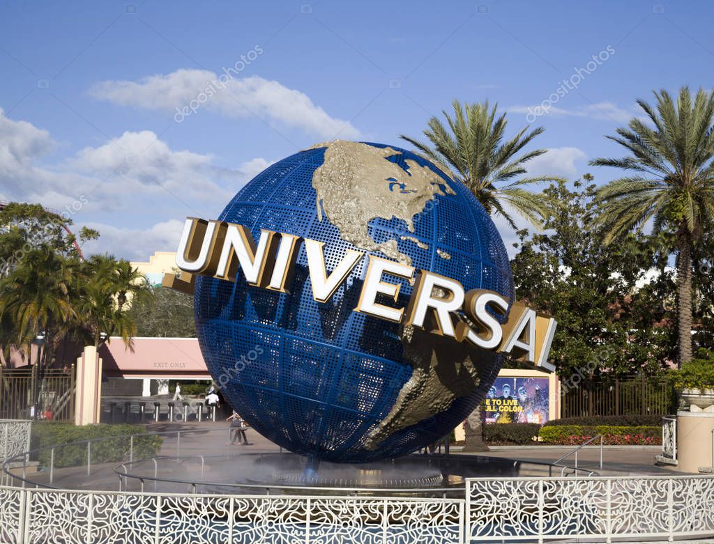 ORLANDO, FLORIDA, USA - NOVEMBER 3: Famous earth globe icon at Universal Studios.  Taken November 3, 2017 in Florida.