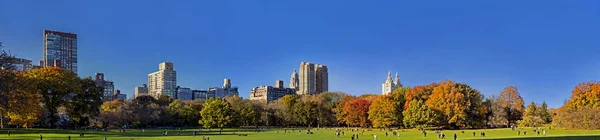 Panorama Wielkiego Trawnika w Central Parku Nyc w Autum — Zdjęcie stockowe