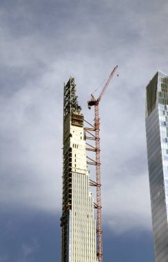 NEW YORK, NEW YORK/USA - August 11, 2019: A large skyscraper under construction in lower Manhattan near Columbus Circle.
