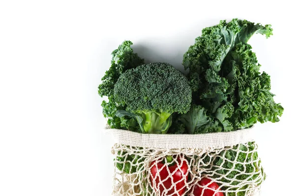 Organik Sebzeli Çevre Dostu Torbası Kale Salatası Brokoli Avokado Beyaz - Stok İmaj