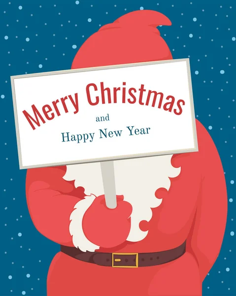 Noel Baba 'nın tebriklerle yüzünü panonun arkasına sakladığı bir Noel posteri.