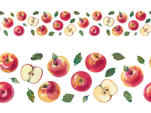 솔기없는 손으로 구아슈 사과와 테이프 테이프 접착제 테이프 염색을 디자인 — 스톡 사진