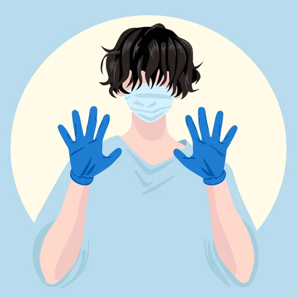 Hemşire, doktor ya da hasta tek kullanımlık koruyucu maske takıyor ve ellerinde tek kullanımlık eldivenler var.
