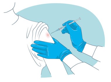İğne işlemi, mavi eldivenli hemşirenin elleri şırıngayla bir hastanın elini delmeye hazırlanıyor.