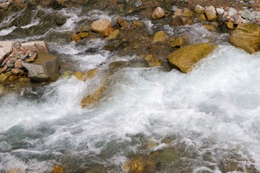 Taşların arasındaki hızlı dağ deresi