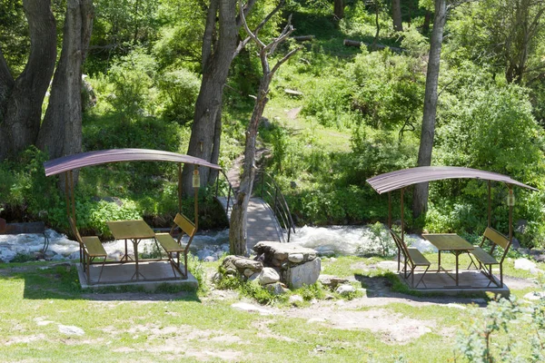 Brook bir köprü ile birlikte piknik piknik