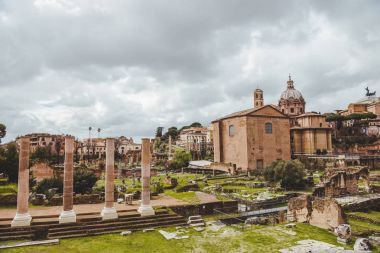 beautiful roman forum ruins on cloudy day, Rome, Italy clipart