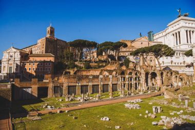 roman forum ruins on sunny day, Rome, Italy clipart