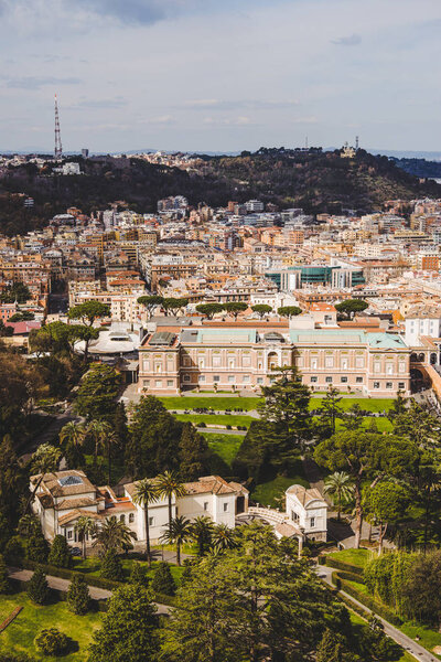 aerial view of ancient roman buildings and Governor Palace of Vatican City, Italy