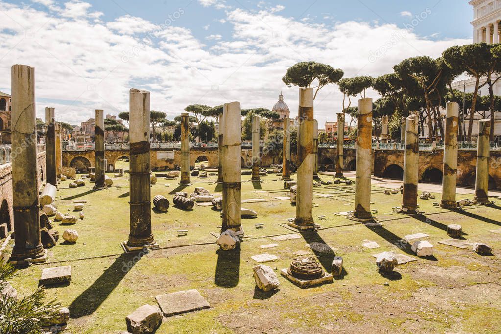 ancient roman forum ruins on sunny day, Rome, Italy