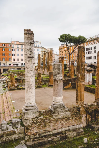 Ruínas do fórum romano no dia nublado, Roma, Itália — Fotografia de Stock