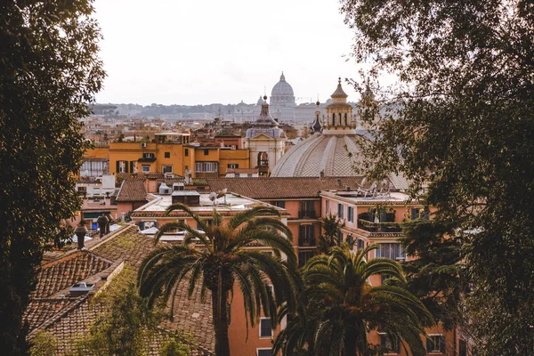 Blick durch Bäume und Palmen auf Rom, Italien — Stockfoto
