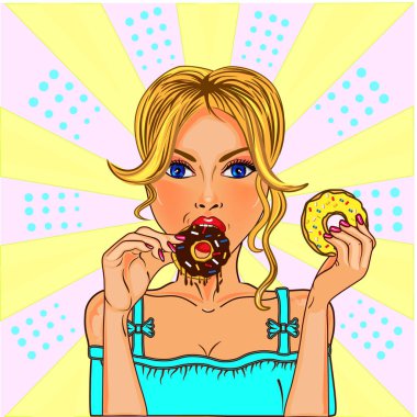 Donutlu sanat kızı, donut yiyen sarışın kız.