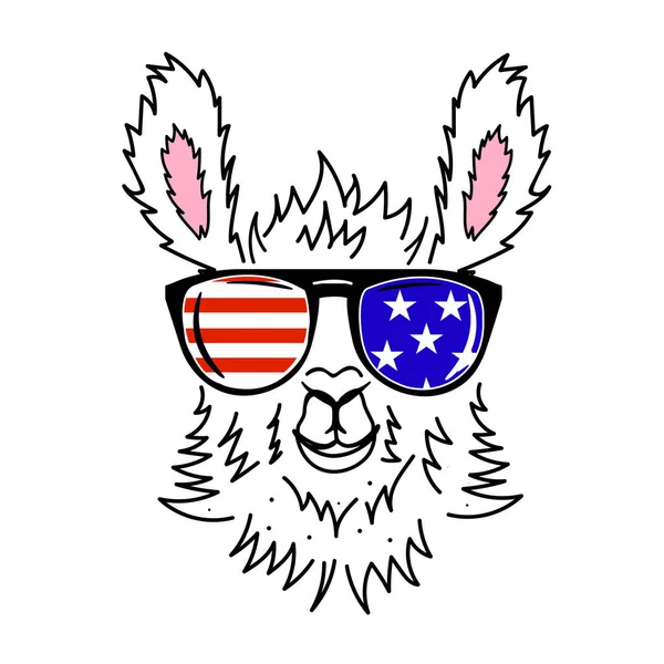 Alpaca Com Óculos Bandeira Eua Etiqueta Parede — Vetor de Stock