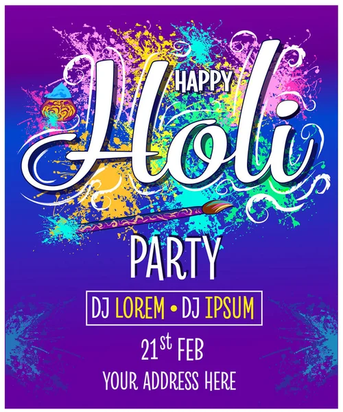 Happy Holi Party Poster Cartoon Illustration — Stock Vector
