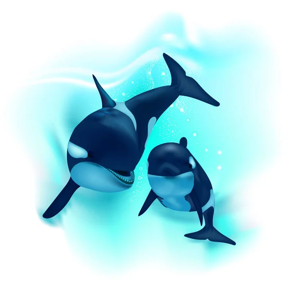 Killer Whales Ocean Cartoon Wall Stickers — Stock Vector