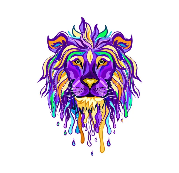 Lion Head Tattoo Abstract Multi Colored Portrait Lion Head White — Stock Vector