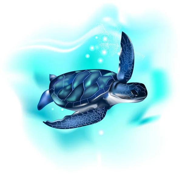 Tortuga Océano Tortuga Marina Dibujo Realista Artístico Coloreado Una Tortuga — Vector de stock