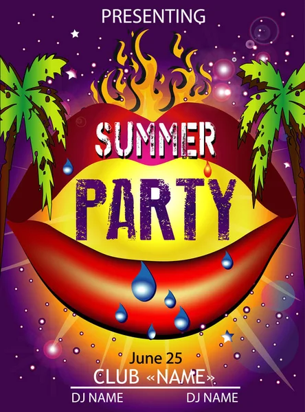 Summer Party Lettering Festive Card — Stock Vector