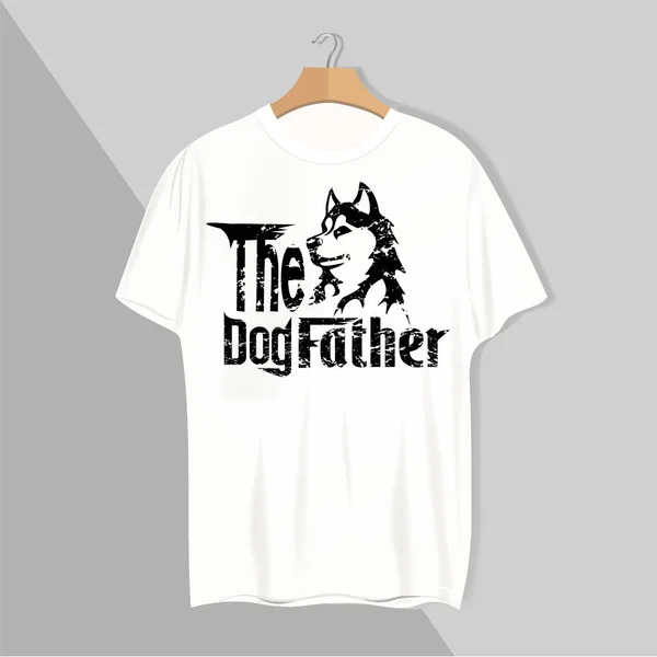 Dogfather Shirt Dengan Latar Belakang Abu Abu Cetak Mockup Untuk - Stok Vektor