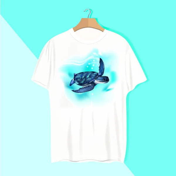 Camiseta Mockup Isolado Fundo Branco Tartarugas Imprimir — Vetor de Stock