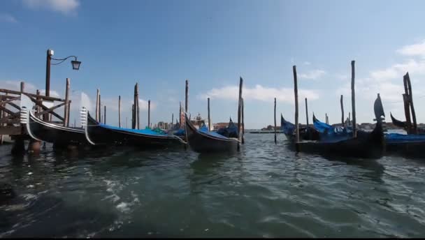 Venedig, Italien. gondoler förankrade i san marco fyrkantig c — Stockvideo