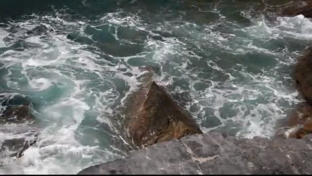 Olas de mar estrellándose sobre las rocas l — Vídeos de Stock