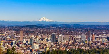 Portland Downtown Cityscape Mt Hood ile