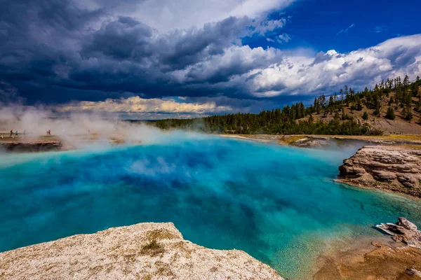 Excelsior Geyser Crater Geyser Tipo Fonte Adormecido Bacia Geyser Midway — Fotografia de Stock