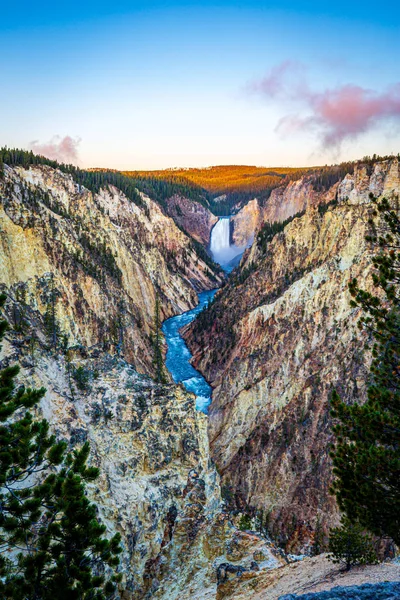 Lower Falls Och Yellowstone River Sedd Från Artist Point Grand — Stockfoto