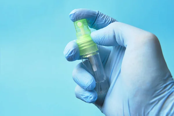 Antiseptic Sanitizer Bottle Spray Hand Rubber Gloves — Stock Photo, Image