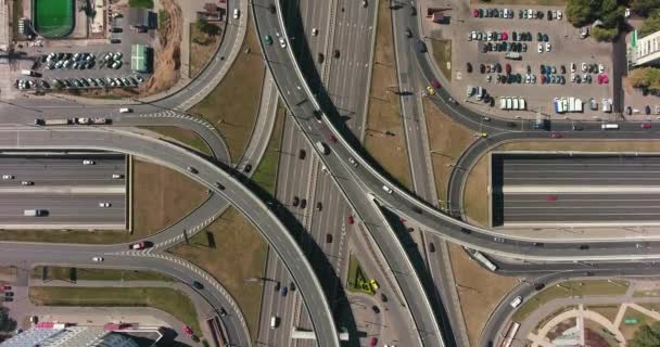 Vista Aérea Drone Estrada Estrada Junção Multi Nível Com Carros — Vídeo de Stock