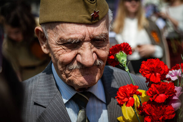 Moscow, Russia. Meeting of veterans on Theater Square. Victory Day, May 9.